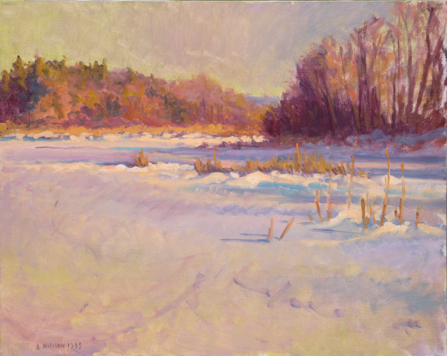 CAT# 0458 The Pattaquassett - winter morning oil 24 x 30 inches Leif Nilsson winter morning ©