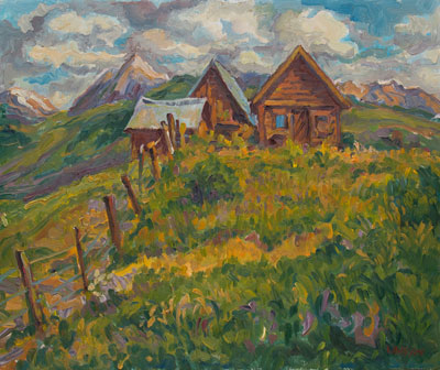   CAT# 1279  Barns at Crested Butte - morning  oil 20 x 24 inches Leif Nilsson Summer 1993 ©