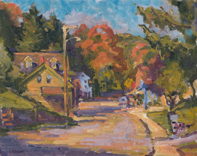   CAT# 1292  Main Street, Chester - Autumn morning  oil 16 x 20 inches Leif Nilsson Autumn 1993 &copy;