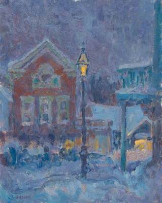 CAT# 1544	 Chester Center - Dusk	 oil	20 x 16  Leif Nilsson winter 1994 