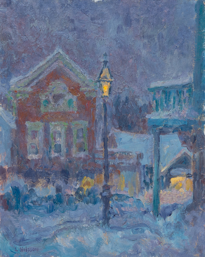 CAT# 1544 Chester Center - Dusk oil 20 x 16 Leif Nilsson winter 1994