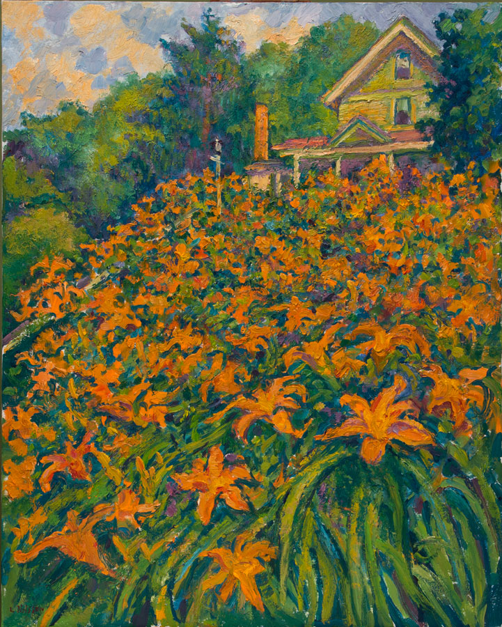 CAT# 1559	 Peg's Bank with Daylilies	 oil	30 x 24 inches Leif Nilsson Summer 1993 ©	