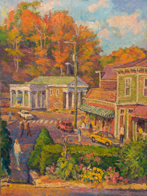  CAT# 1599  Downtown Chester - Autumn Afternoon  oil 40 x 30  Leif Nilsson autumn 1995 © 
