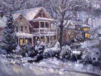  CAT# 1643  Western Main Street - snow  oil 30 x 40  Leif Nilsson Winter 1996 © 