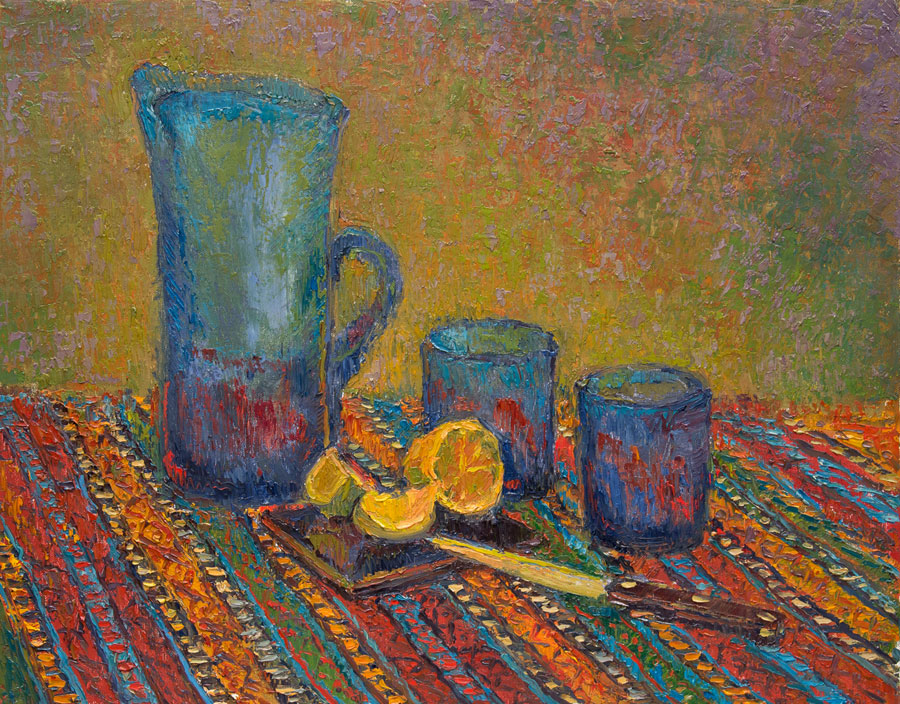 CAT# 1862 Still Life with Blue Glass and Lemon oil 16 x 20 inches Leif Nilsson winter 1993 ©