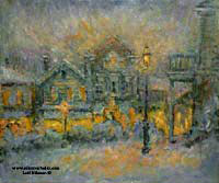   CAT# 1880  Chester Center - Snowy Night  oil 30 x 36 inches Leif Nilsson Winter 1997 ©
