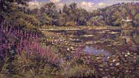  CAT# 1922  Jennings Pond with Loosestrife  oil 30 x 54  Leif Nilsson summer 1998 © 