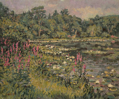  CAT# 2054  Jennings Pond with Loosestrife  oil 20 x 24  Leif Nilsson summer 1999 © 