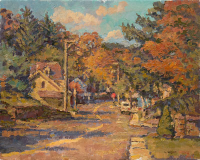  CAT# 2097  Main Street Chester - autumn  oil 16 x 20  Leif Nilsson autumn 1999 © 