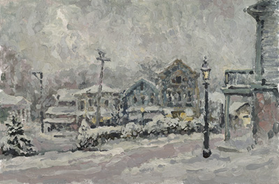  CAT# 2158  Chester Center - Snow  oil 16 x 24  Leif Nilsson winter 2000 ©   Limited Edition Fine Art Prints are available of this painting.