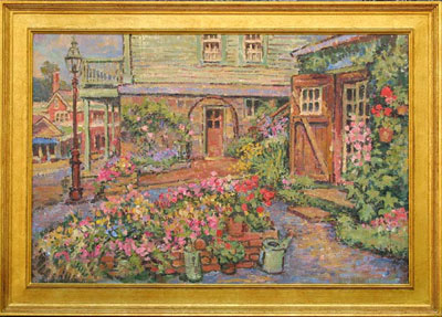 CAT# 2311  The Studio with Holly Hocks  oil 24 x 36 inches Leif Nilsson Summer 2001 ©