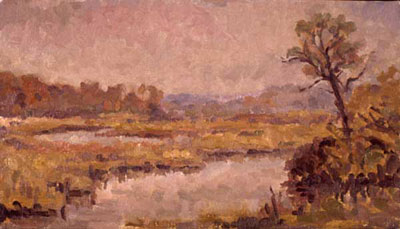  CAT# 2355  Post Cove - Autumn Morning  oil 9 x 16  Leif Nilsson autumn 2001 ©