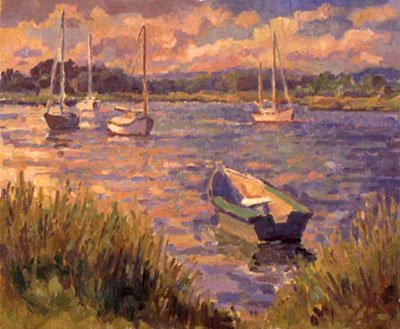  CAT# 2362  North Cove - Old Saybrook - Afternoon Boat Study  oil 20 x 16  Leif Nilsson autumn 2001 ©