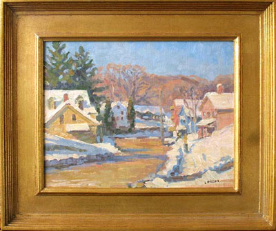  CAT# 2532  Main Street, Chester Center - winter morning  oil 11 x 14  Leif Nilsson winter 2003 ©