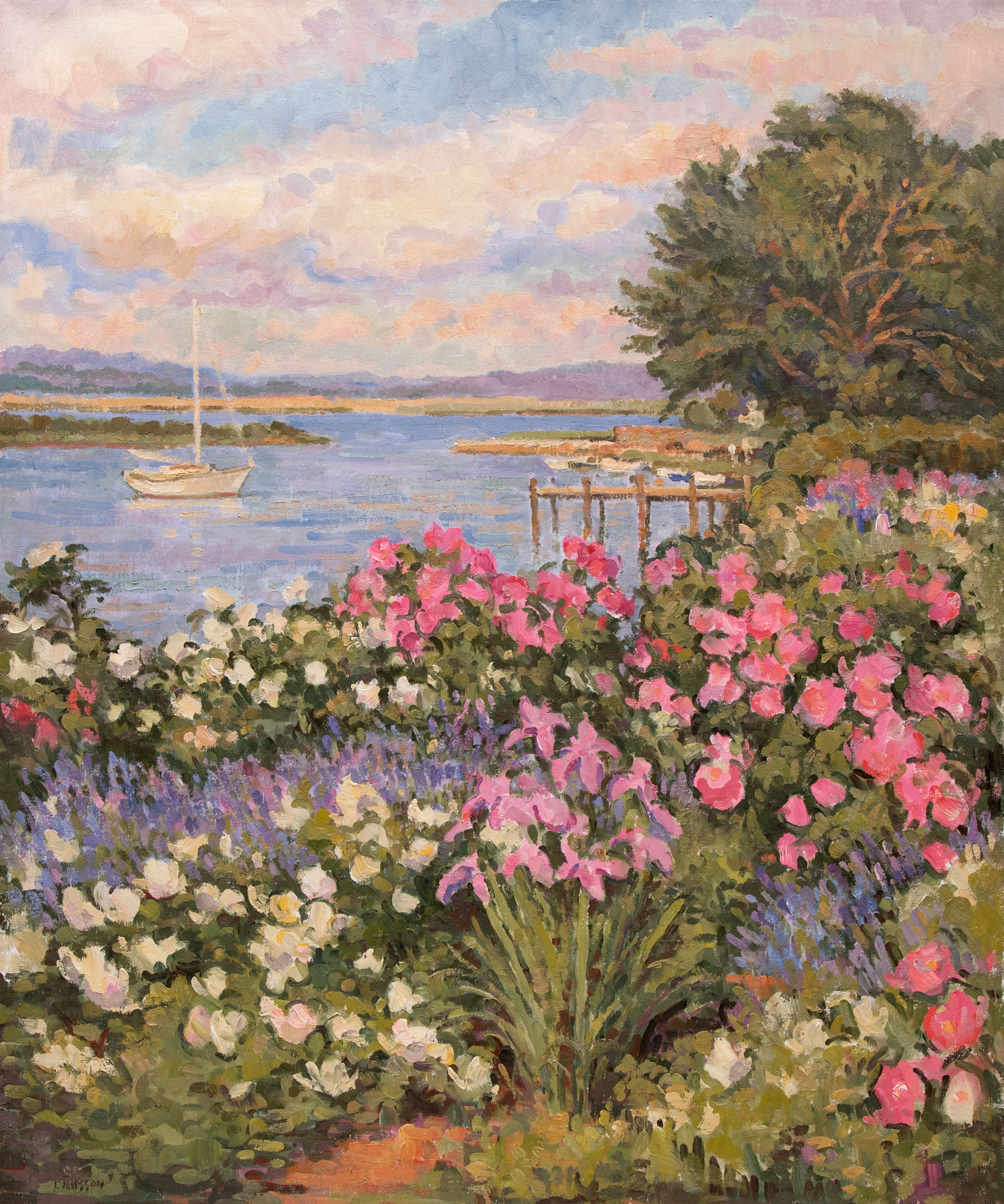 An original oil painting of sailboats on North Cove in Old Saybrook