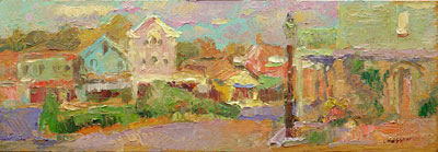   CAT# 2649 Chester Center - afternoon afternoon oil paint on panel 7 x 20 inches Leif Nilsson autumn 2003 ©