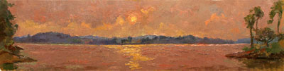   CAT# 2668  The Connecticut River from Selden's Island  oil 12 x 48 inches Leif Nilsson summer 2004 © 