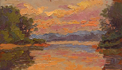   CAT# 2732  Selden's Creek - end of day  oil 6 x 10 inches Leif Nilsson summer 2005 © 