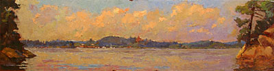   CAT# 2744  Deep River from Selden's Island  oil 12 x 48 inches Leif Nilsson summer 2005 ©