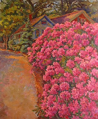  CAT# 2753  Up Spring Street with Rhododendrons  oil 48 x 40  Leif Nilsson spring 2005 © 