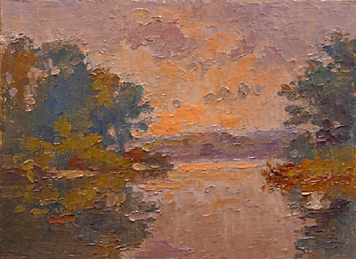   CAT# 2767  Selden's Creek - end of day  oil 9 x 12 inches Leif Nilsson autumn 2005 © 