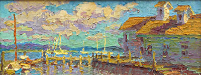   CAT# 2768  Steamboat Dock - Essex, september afternoon  oil 8 x 20 inches Leif Nilsson autumn 2005 © 