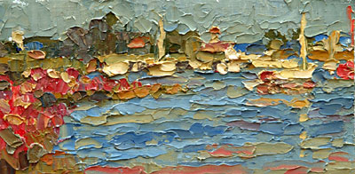  CAT# 2828  Essex from Thatchbed Island  oil 3 x 5  Leif Nilsson summer 2006 © 