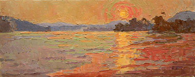  CAT# 2885  Sunset from Sea Ray Bar  oil 12 x 30 inches Leif Nilsson summer 2007 ©