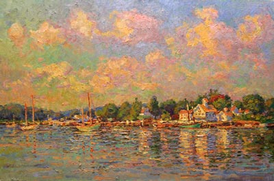 CAT# 3015  Essex from the Mooring - summer morning  oil	24 x 36 