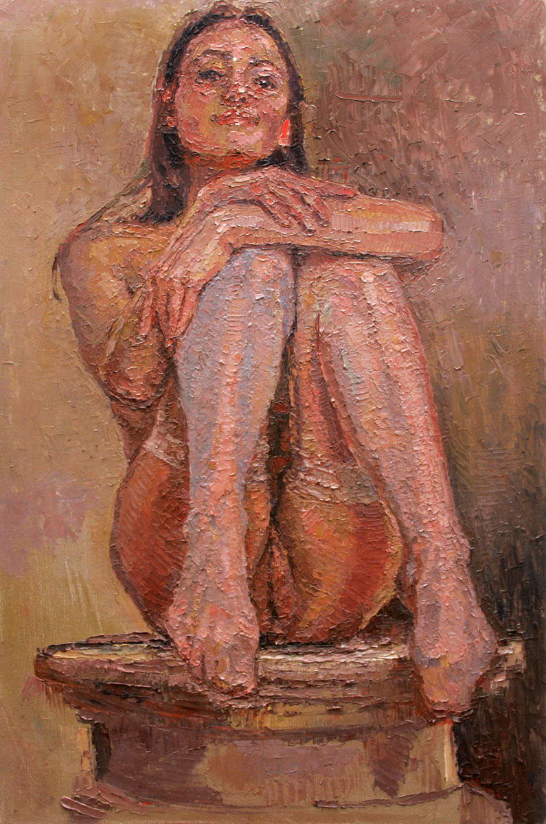 CAT# 3035 Nude - (pedestal girl) oil 30 x 20 Leif Nilsson winter 2010 &copy;