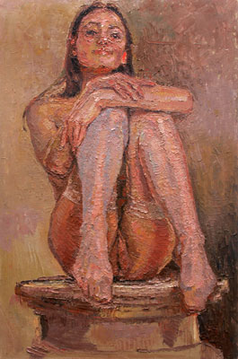 CAT# 3035 Nude - (pedestal girl) oil 30 x 20 Leif Nilsson winter 2010 &copy;