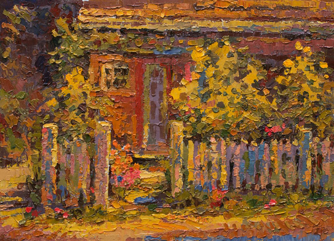 CAT# 3099  Studio with White Picket Fence - autumn  oil	9 x 12 