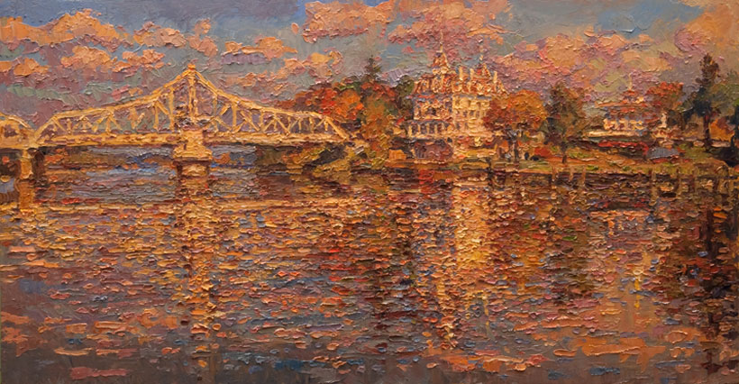 The Goodspeed - autumn morning  oil	21 x 40 