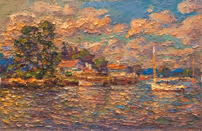 CAT# 3134  Essex from Thatchbed Island  oil	12 x 18  Leif Nilsson summer 2011	© 