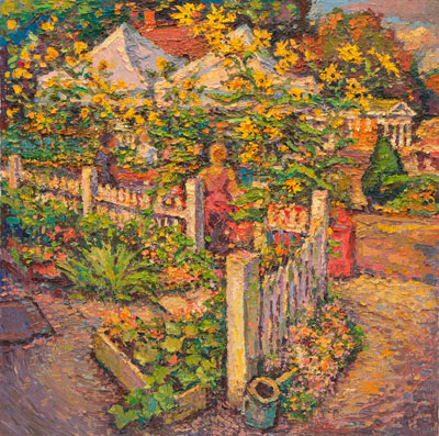 CAT# 3139  Studio Garden with Farmers Market  oil	24 x 24  Leif Nilsson autumn 2011	© 