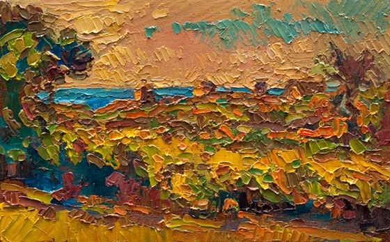 CAT# 3143  Towards Dickens Road - Block Island  oil	5 x 9  Leif Nilsson autumn 2011	©