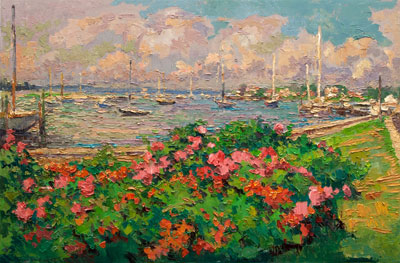 CAT# 3182  Watch Hill Harbour from the Lawn  oil	24 x 36  Leif Nilsson Summer 2012	©