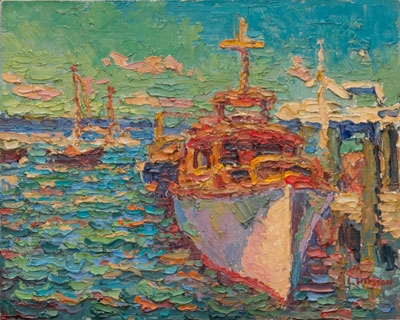 CAT# 3184 Watch Hill Harbour from the Lawn oil 9 x 12 Leif Nilsson Summer 2012 ©