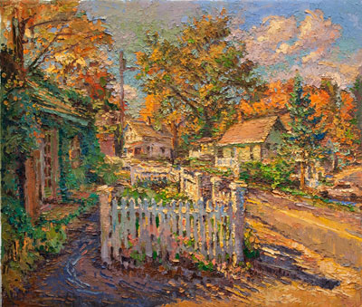 CAT# 3193  The Studio Garden Fence Autumn  oil	24 x 28  Leif Nilsson autumn 2012	© 