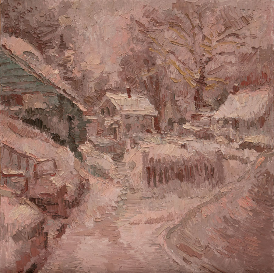   CAT# 3295	 The Studio - snowing  oil	18 x 18 inches Leif Nilsson Winter 2015	© 