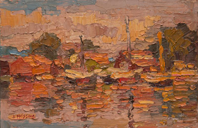 CAT# 3323  Mystic Seaport Museum - Cloudy  oil	6 x 9  Leif Nilsson summer 2015	© 