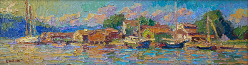 CAT# 3324  Mystic Seaport Museum - Sunny Afternoon  oil	6 x 22  Leif Nilsson summer 2015	© 