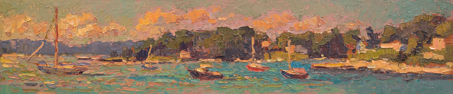 CAT# 3442  Masons Island Sail Boats  oil	6 x 27  Leif Nilsson summer 2017	©  