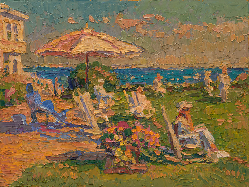 CAT# 3471  Croquet Tournament at the Ocean House - afternoon  oil	9 x 12	inches  Leif Nilsson Autumn 2017	© 