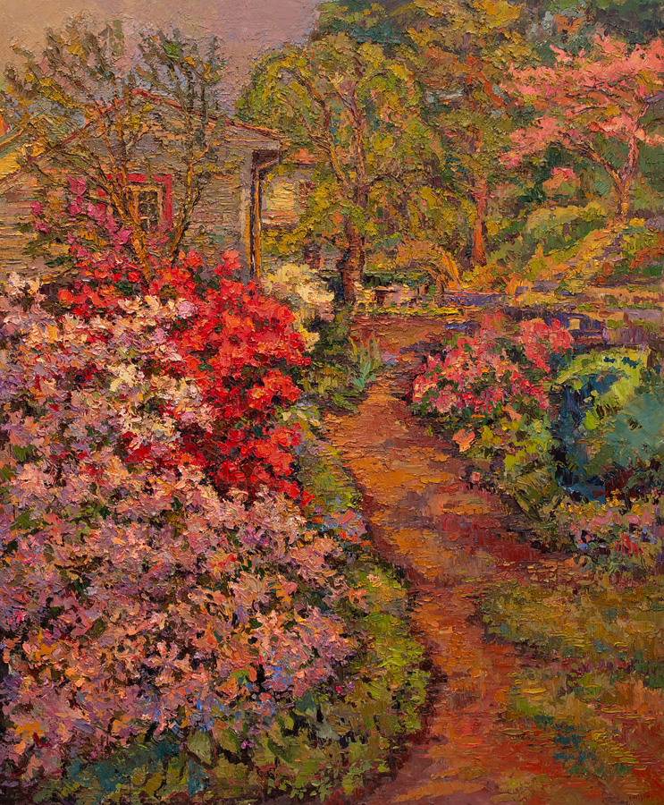 CAT# 3509  Backyard Azalea Garden  oil	48 x 40  Leif Nilsson spring 2018	© 