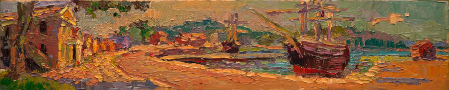   CAT# 3520  Quaside at Mystic Seaport  oil	5 x 24 inches Leif Nilsson spring 2018	© 