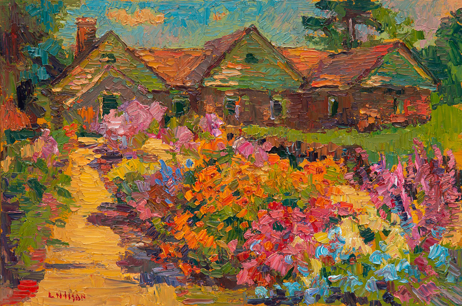 CAT# 3540  Hillstead Museum Pollinating Garden  oil	12 x 18  Leif Nilsson summer 2018	©