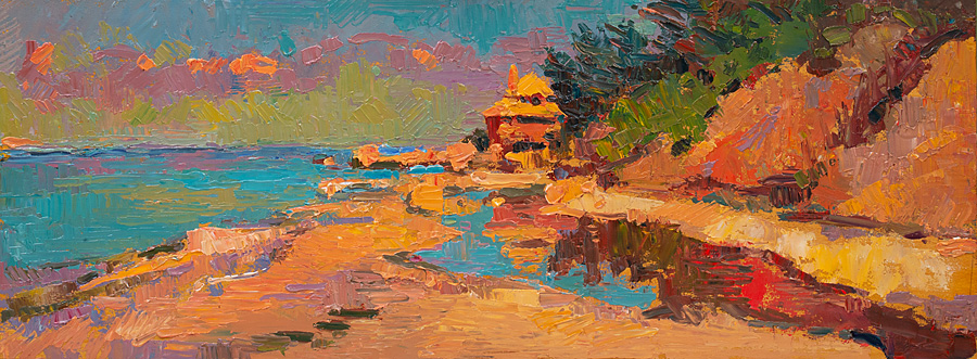 CAT# 3575  Reeves Beach, Long Island, NY  oil	9 x 24 inches Leif Nilsson summer 2018&copy;