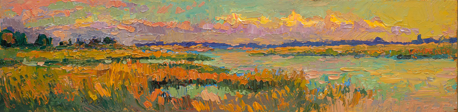 CAT# 3576  Griswold Point from Smiths Neck - Old Lyme, CT  oil	6 x 24 inches Leif Nilsson summer 2018&copy;