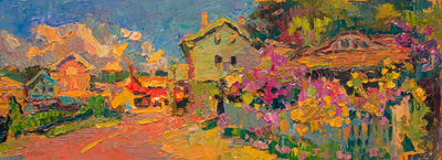 CAT# 3577  Spring Street  oil	9 x 24 inches Leif Nilsson summer 2018©